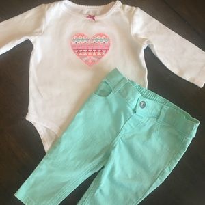 Baby Girl Onesie with Mint Jeans